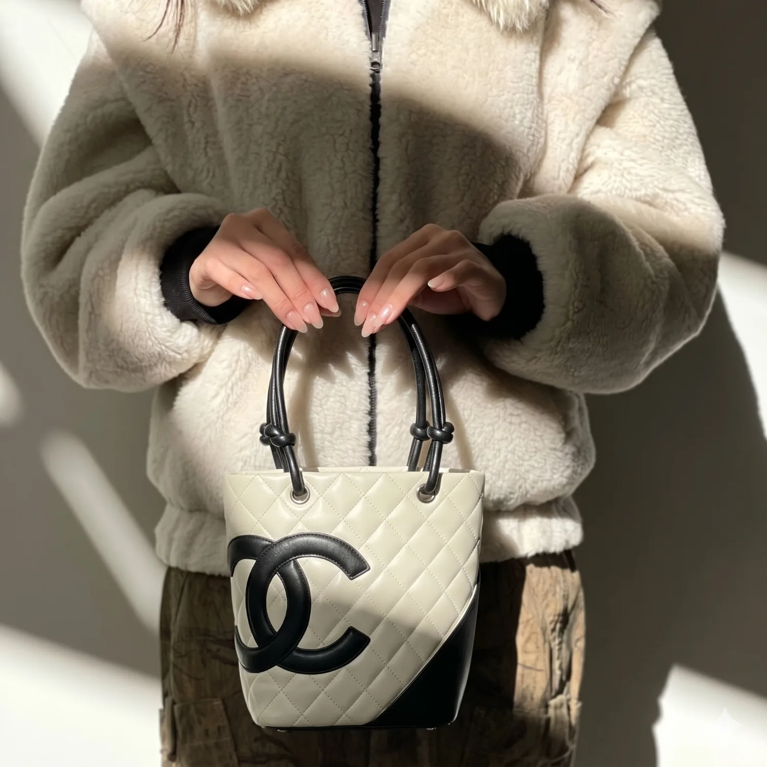 Alternative view of Chanel Cambon Ligne Small Bucket Bag / White Silver Hardware