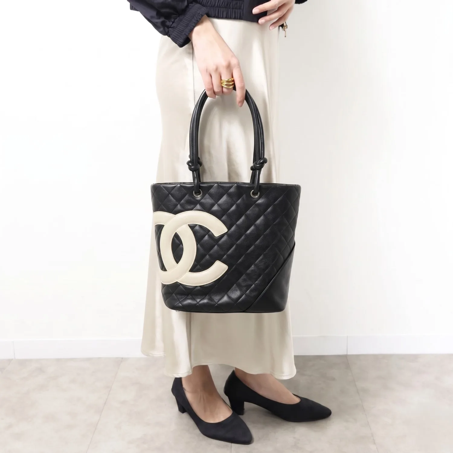 Alternative view of Chanel Cambon Ligne Medium Tote Bag / Black/ White Silver Hardware