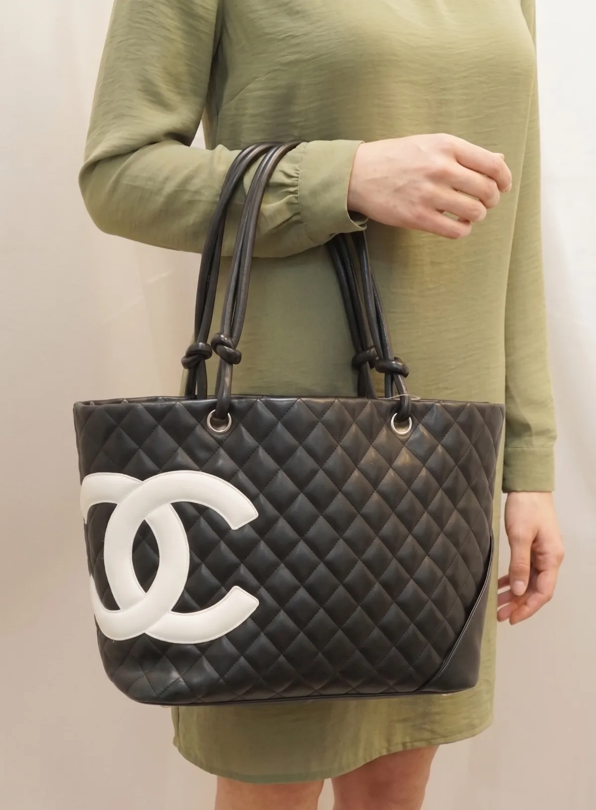 Alternative view of Chanel Cambon Ligne Large Tote Bag / Black/ White Silver Hardware