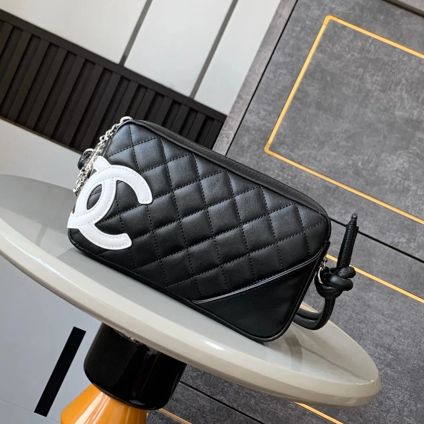Chanel Cambon Pochette Shoulder Bag / Black/ White Silver Hardware - Image 3