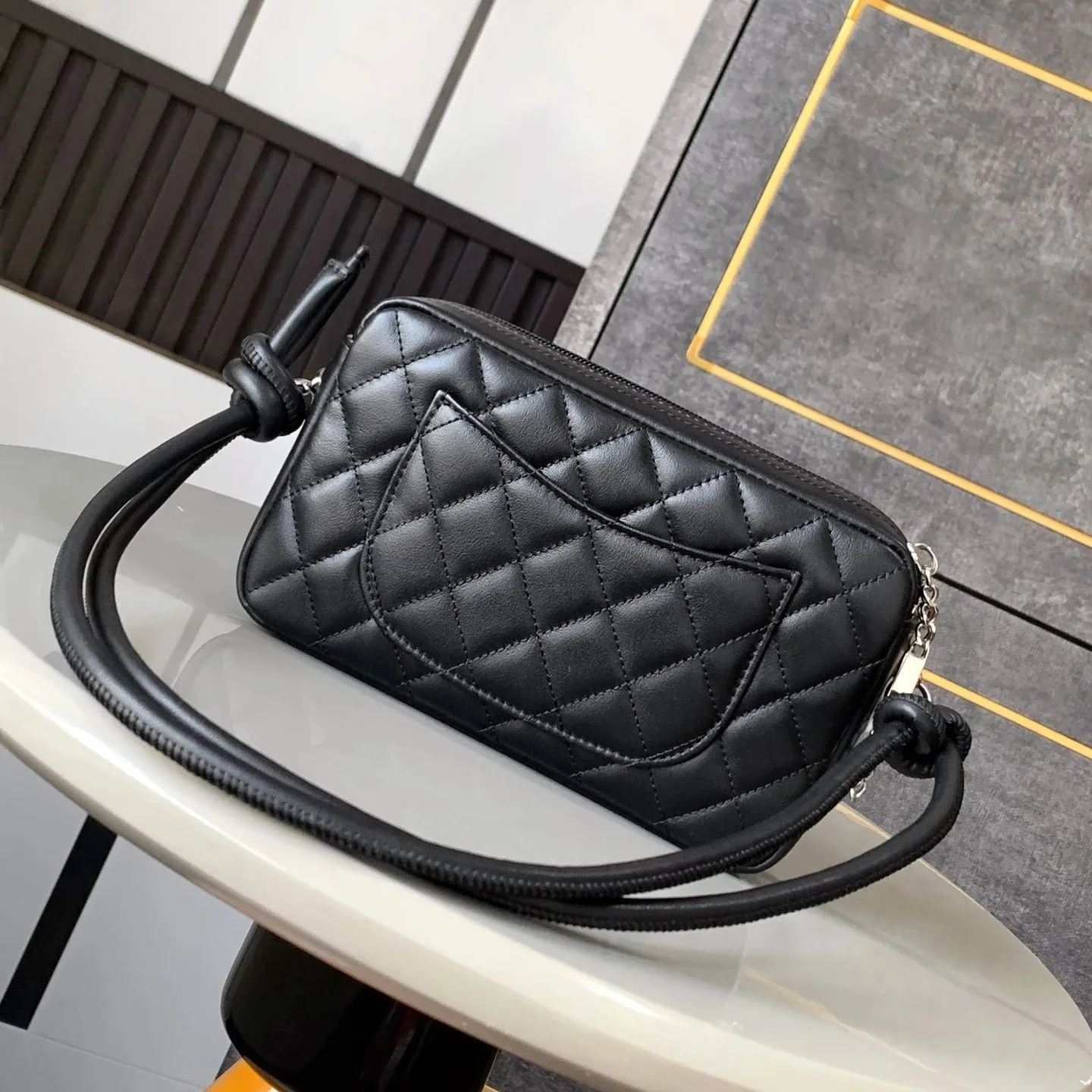 Chanel Cambon Pochette Shoulder Bag / Black/ White Silver Hardware - Image 4
