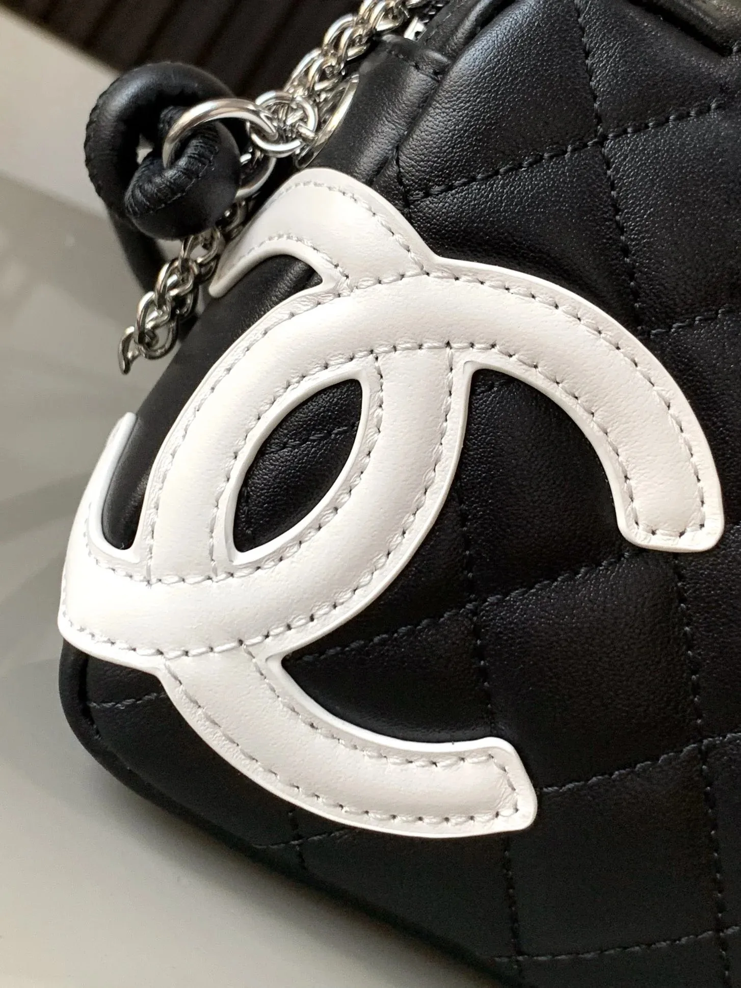 Chanel Cambon Pochette Shoulder Bag / Black/ White Silver Hardware - Image 7