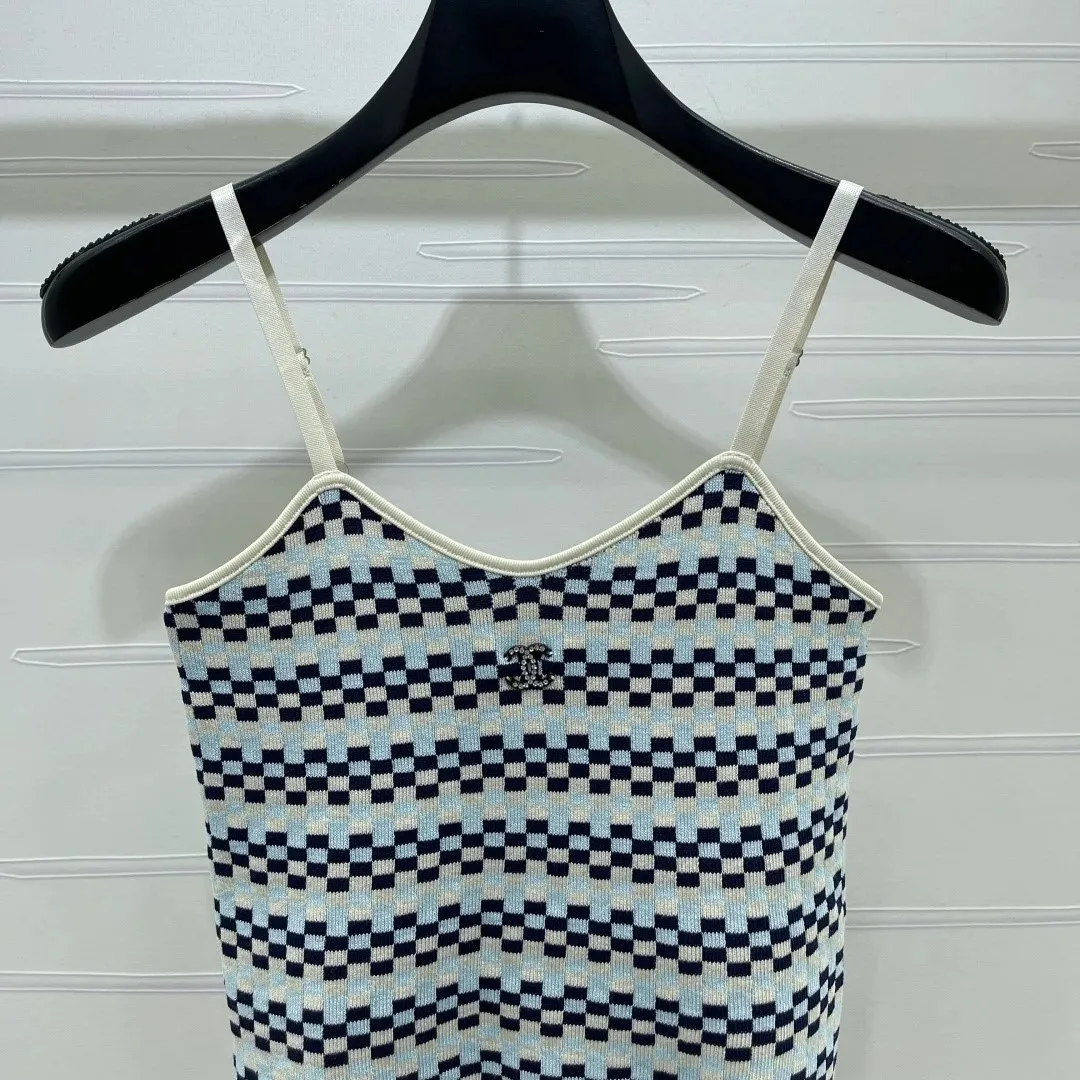 Chanel Checkered Intarsia Camisole Blue - Image 3