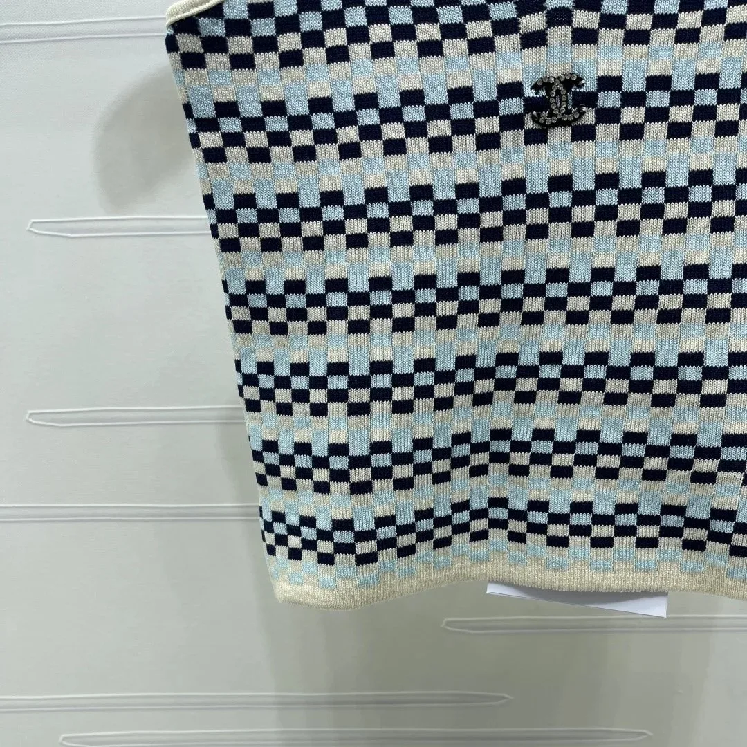 Chanel Checkered Intarsia Camisole Blue - Image 6