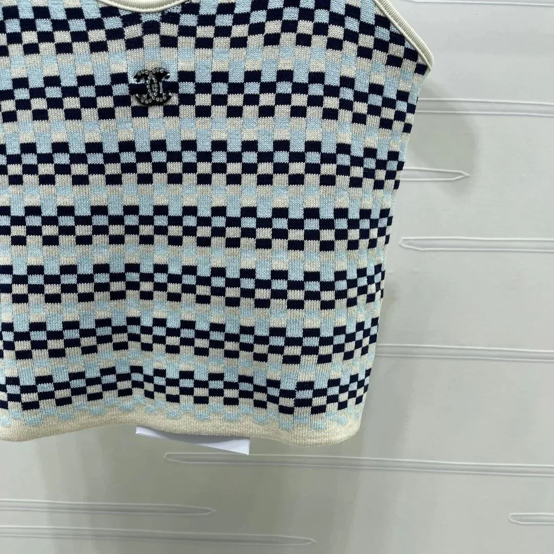 Chanel Checkered Intarsia Camisole Blue - Image 7