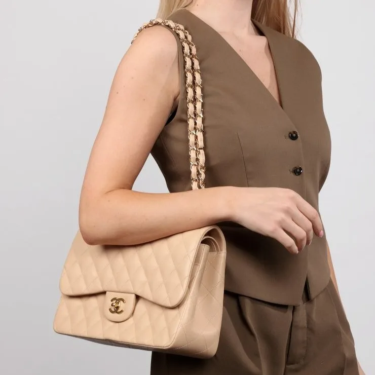 Chanel Classic Double Flap Bag Medium Crossbody / Beige Gold Hardware - Image 2