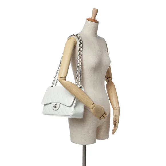 Alternative view of Chanel Classic Double Flap Bag Large Crossbody / White Silver Hardware