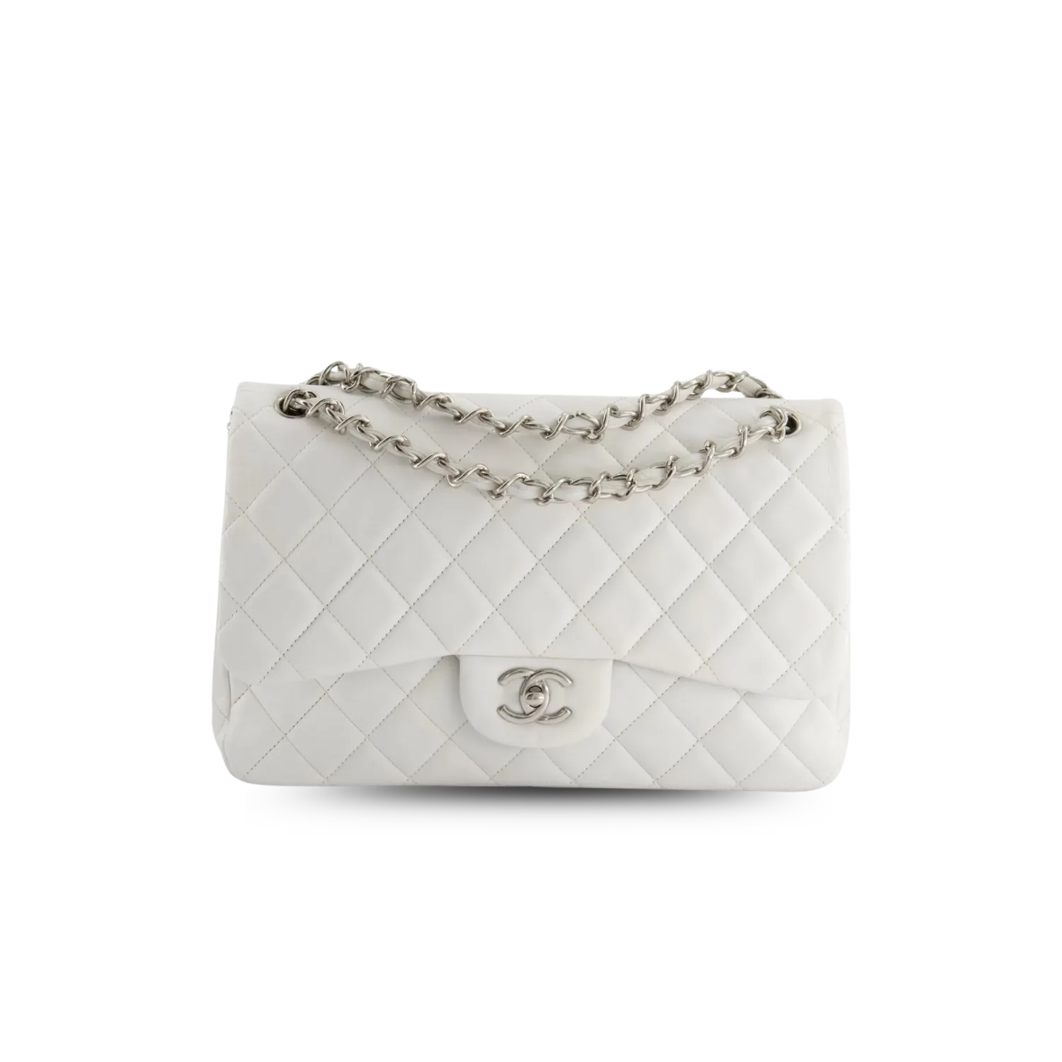 Chanel Classic Double Flap Bag Large Crossbody / White Silver Hardware