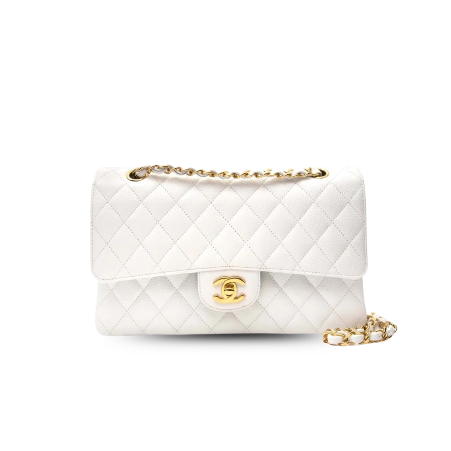 Chanel Classic Double Flap Bag Medium Crossbody / White Golden Hardware