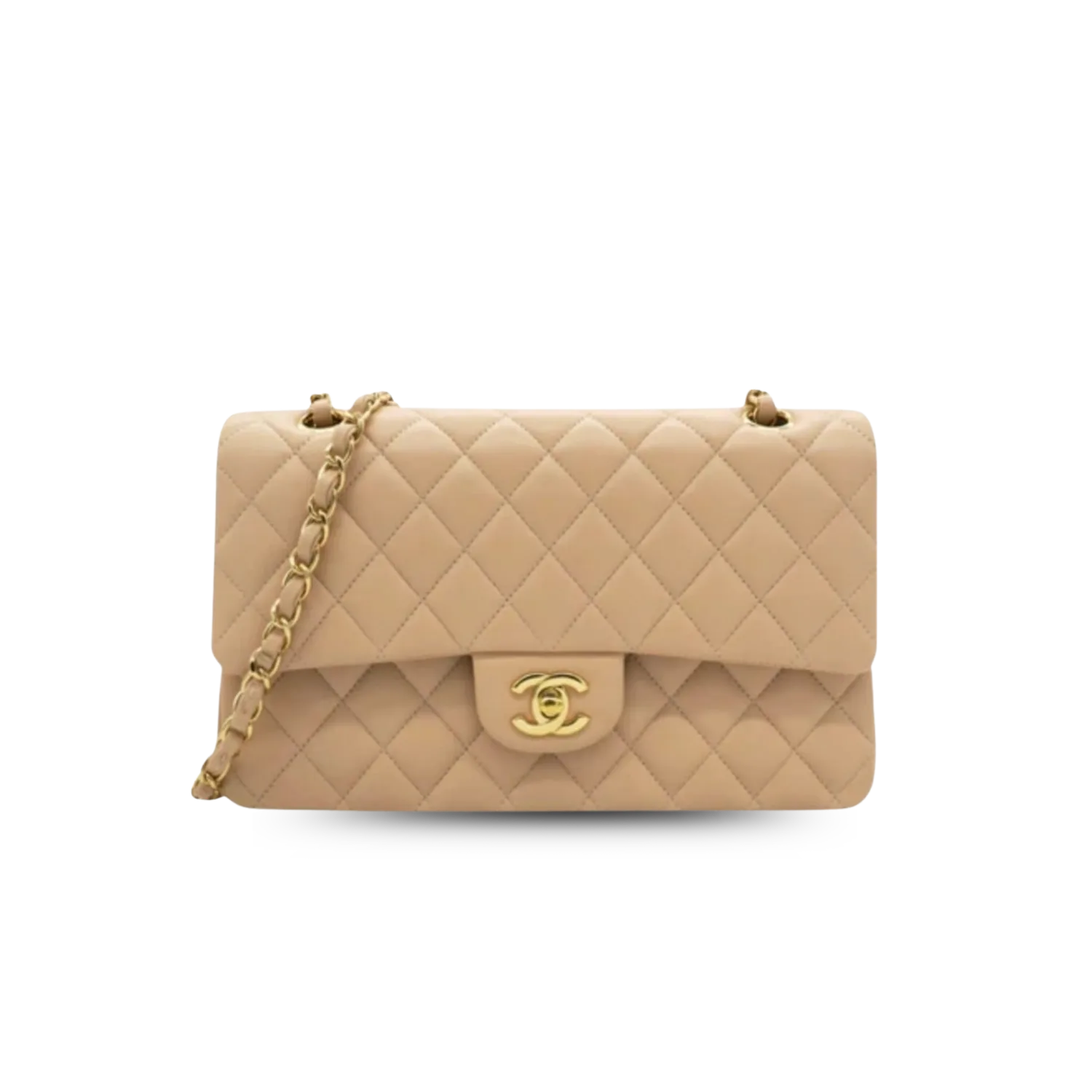 Chanel Classic Double Flap Bag Medium Crossbody / Beige Gold Hardware