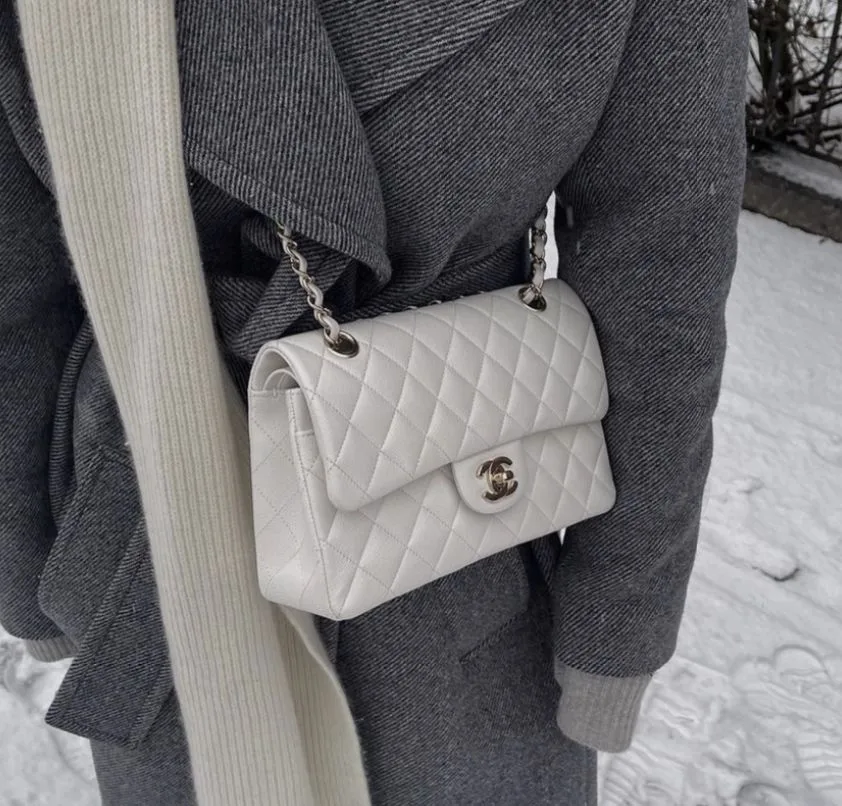 Alternative view of Chanel Classic Double Flap Bag Medium Crossbody / White Silver Hardware