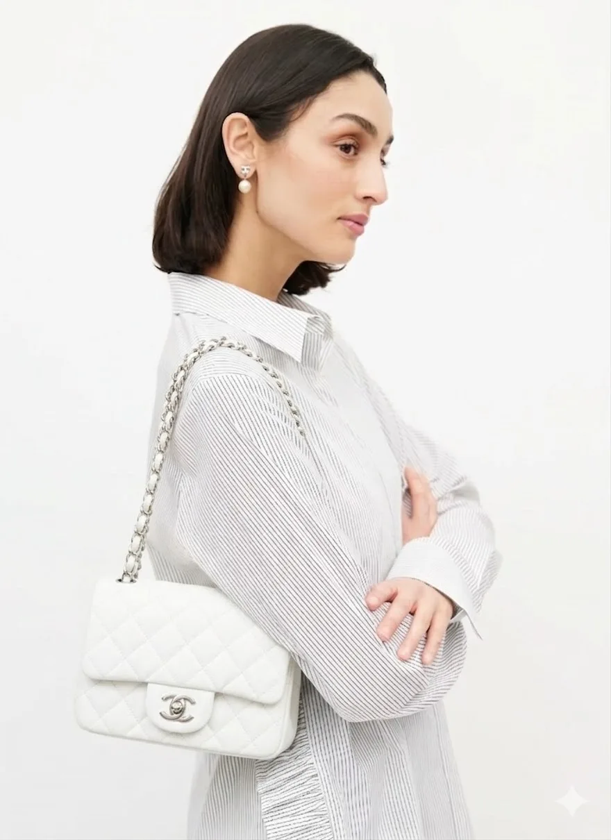 Alternative view of Chanel Classic Flap Bag Mini Crossbody / White Silver Hardware