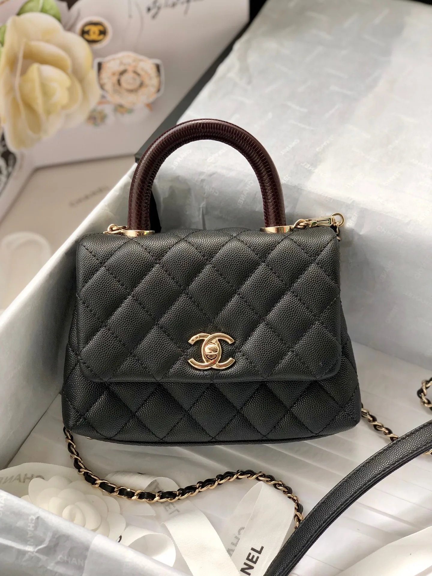 Alternative view of Chanel Classic Mini Flap Bag Top Handle / Black Gold Hardware