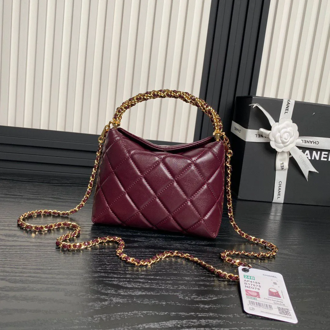 Chanel Clutch With Chain Top Handle Bag / Burgundy Gold Hardware - Image 3