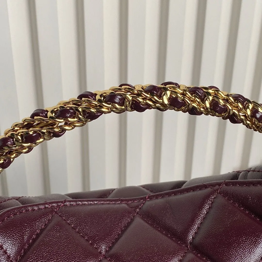 Chanel Clutch With Chain Top Handle Bag / Burgundy Gold Hardware - Image 4