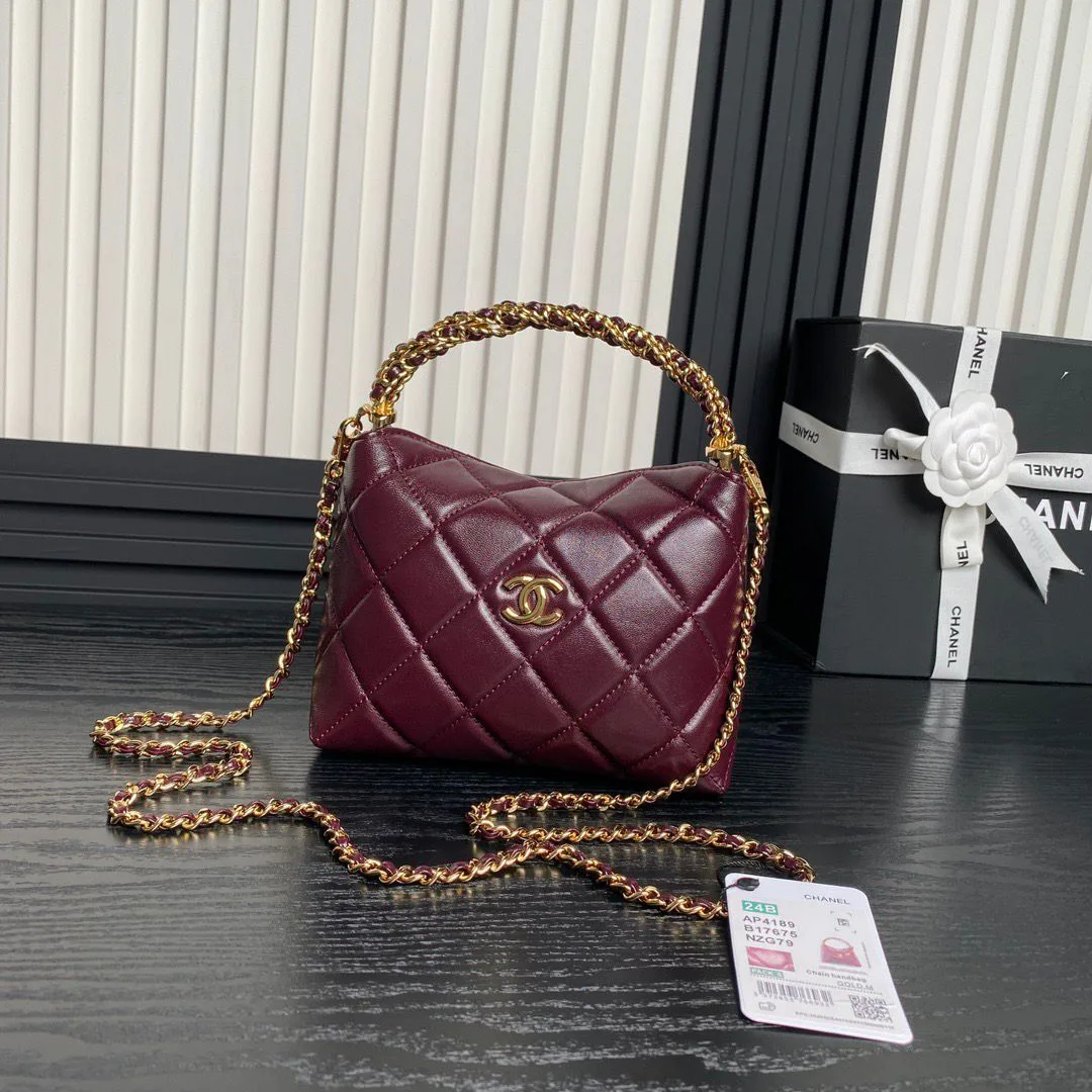 Alternative view of Chanel Clutch With Chain Top Handle Bag / Burgundy Gold Hardware