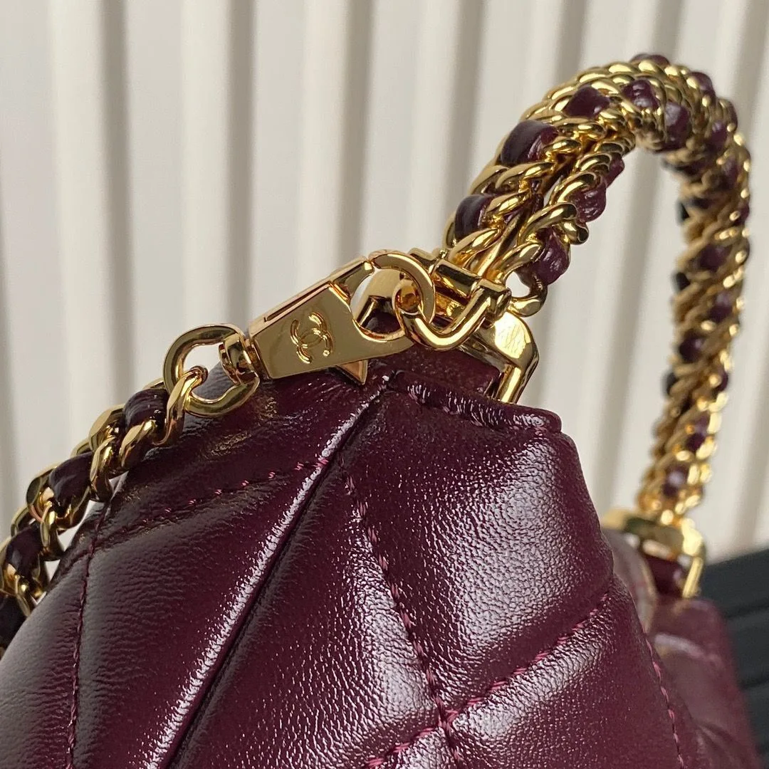 Chanel Clutch With Chain Top Handle Bag / Burgundy Gold Hardware - Image 5