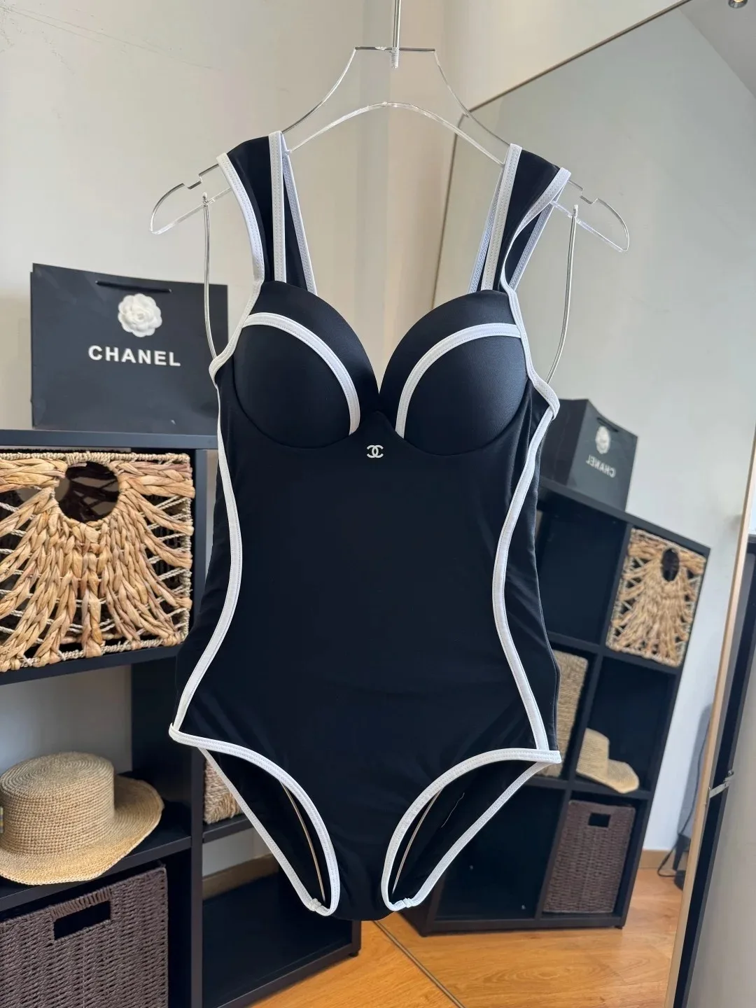 Chanel Contoured Interlocking CC One-Piece Swimsuit Black - Image 3