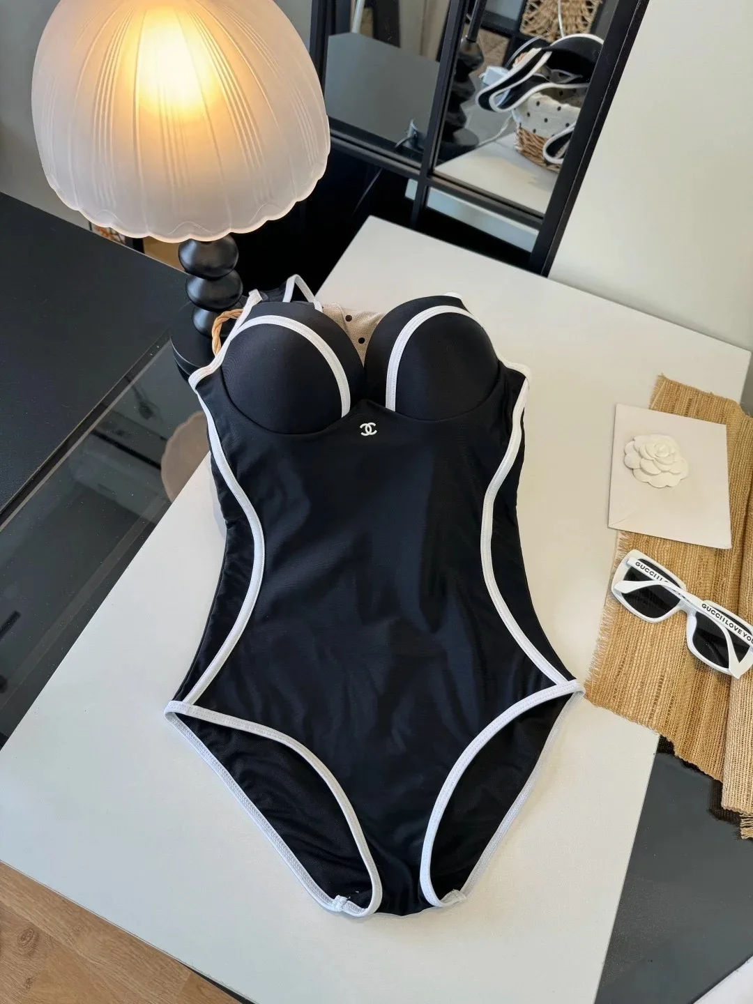 Chanel Contoured Interlocking CC One-Piece Swimsuit Black - Image 5