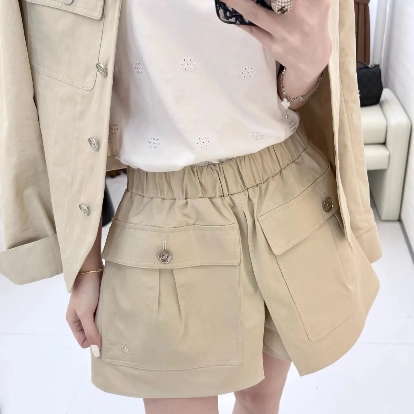 Alternative view of Chanel Cotton Twill Utility Cargo Shorts Sand
