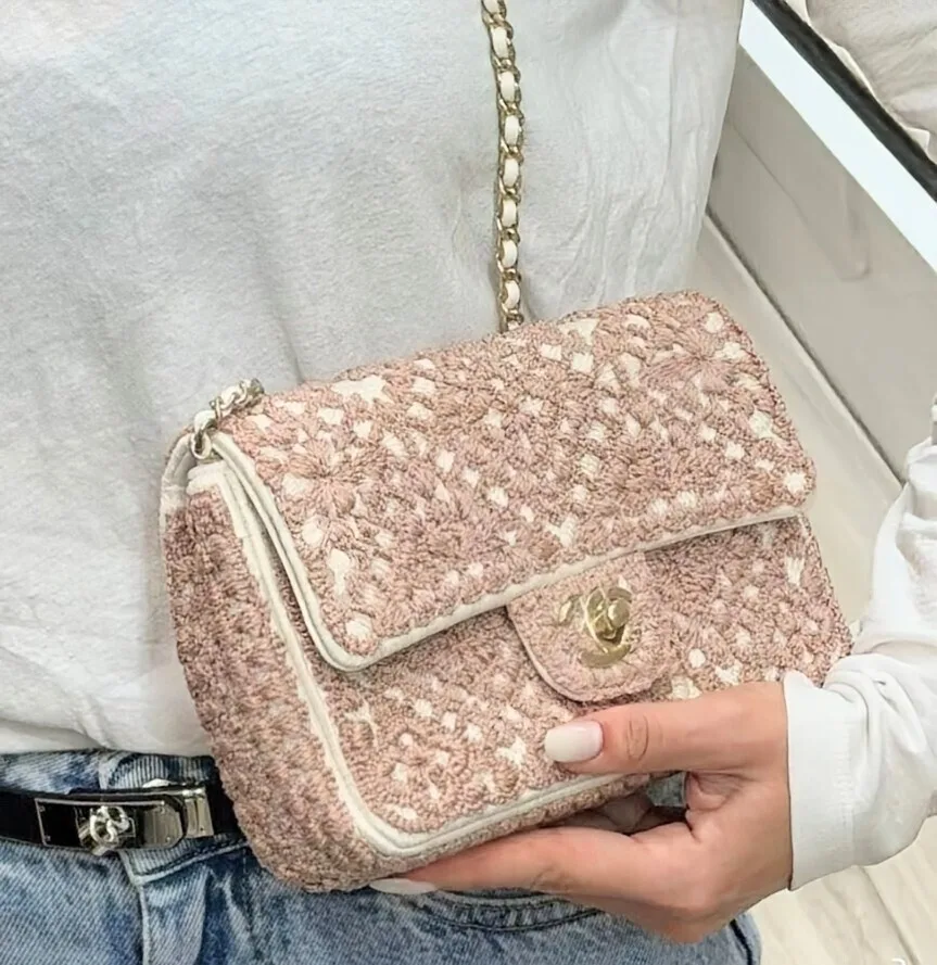 Alternative view of Chanel Crochet Small Flap Bag Crossbody / Pink Gold Hardware