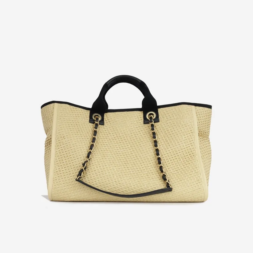 Chanel Deauville Large Tote Bag / Beige Raffia Gold Hardware - Image 3