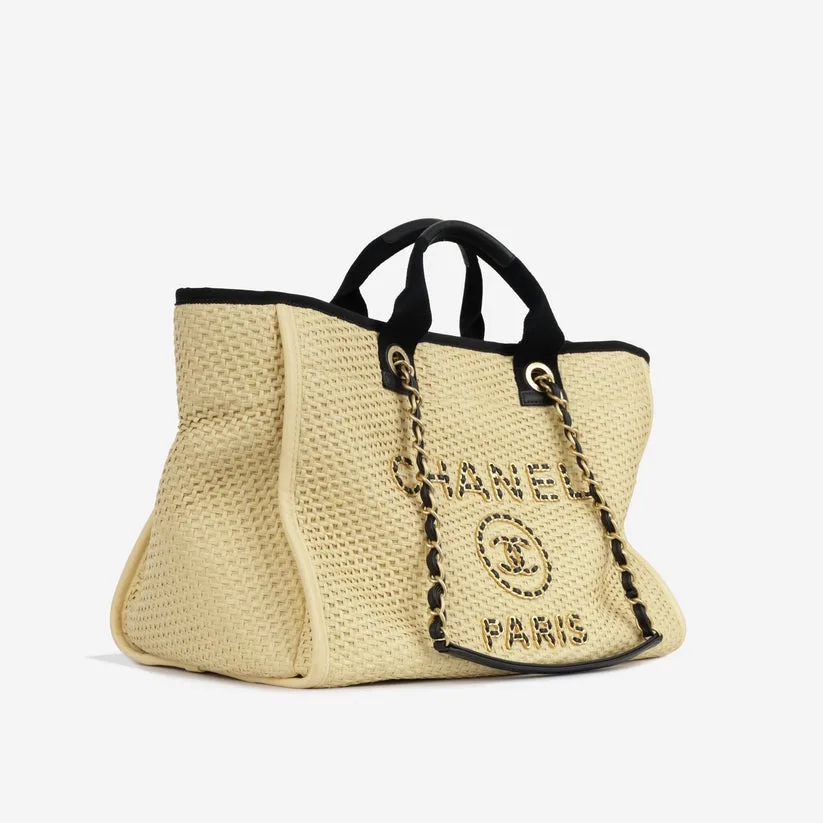 Chanel Deauville Large Tote Bag / Beige Raffia Gold Hardware - Image 4