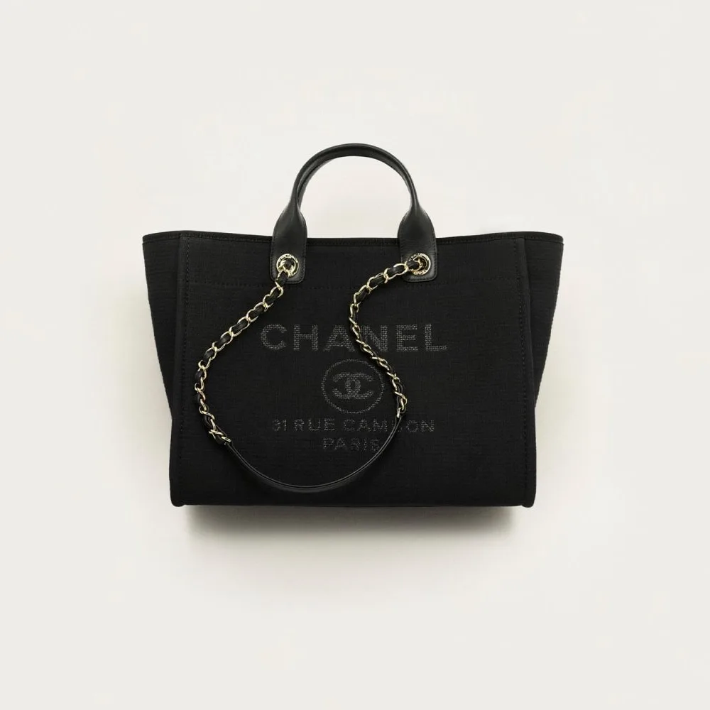 Chanel Deauville Large Tote Bag / Black Gold Hardware - Image 3