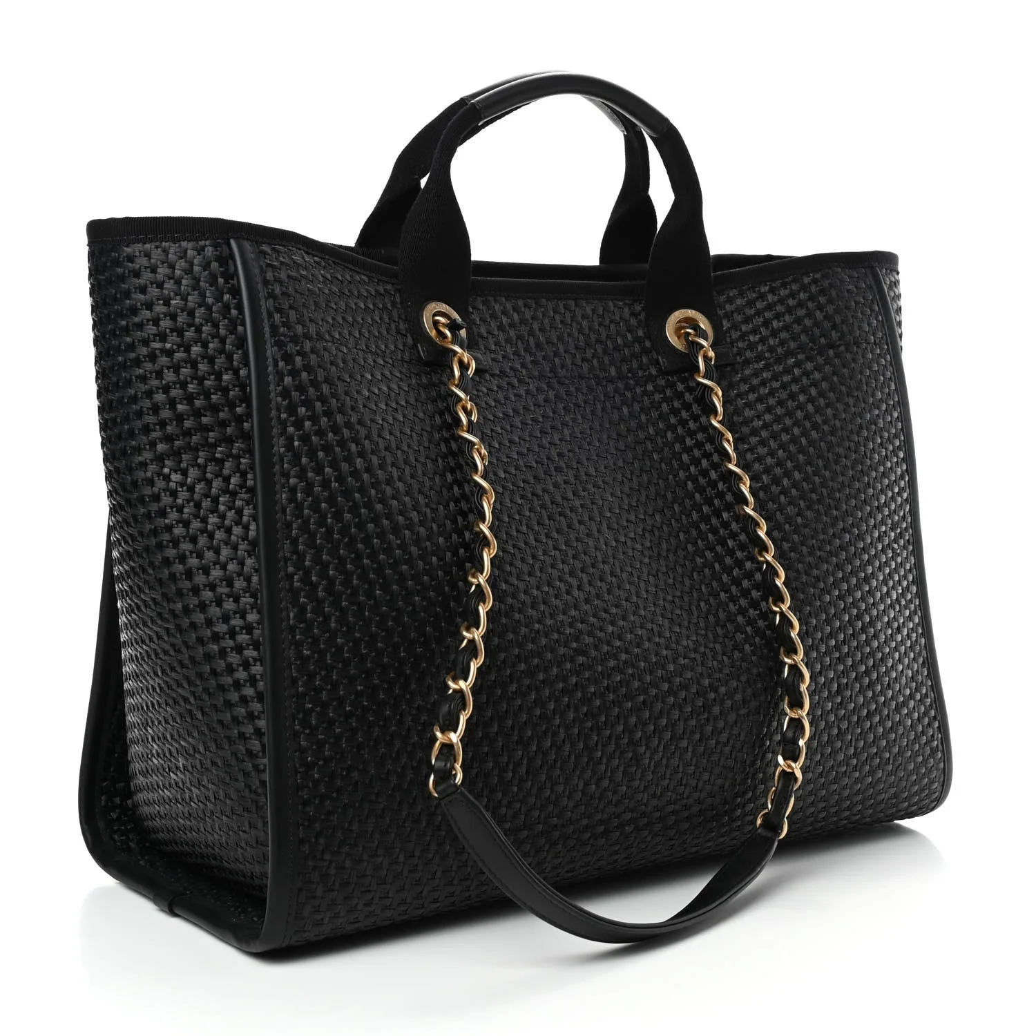 Alternative view of Chanel Deauville Medium Tote Bag / Black Raffia Gold Hardware