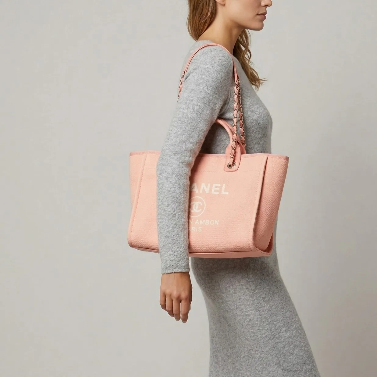 Alternative view of Chanel Deauville Small Tote Bag / Coral Pink Gold Hardware