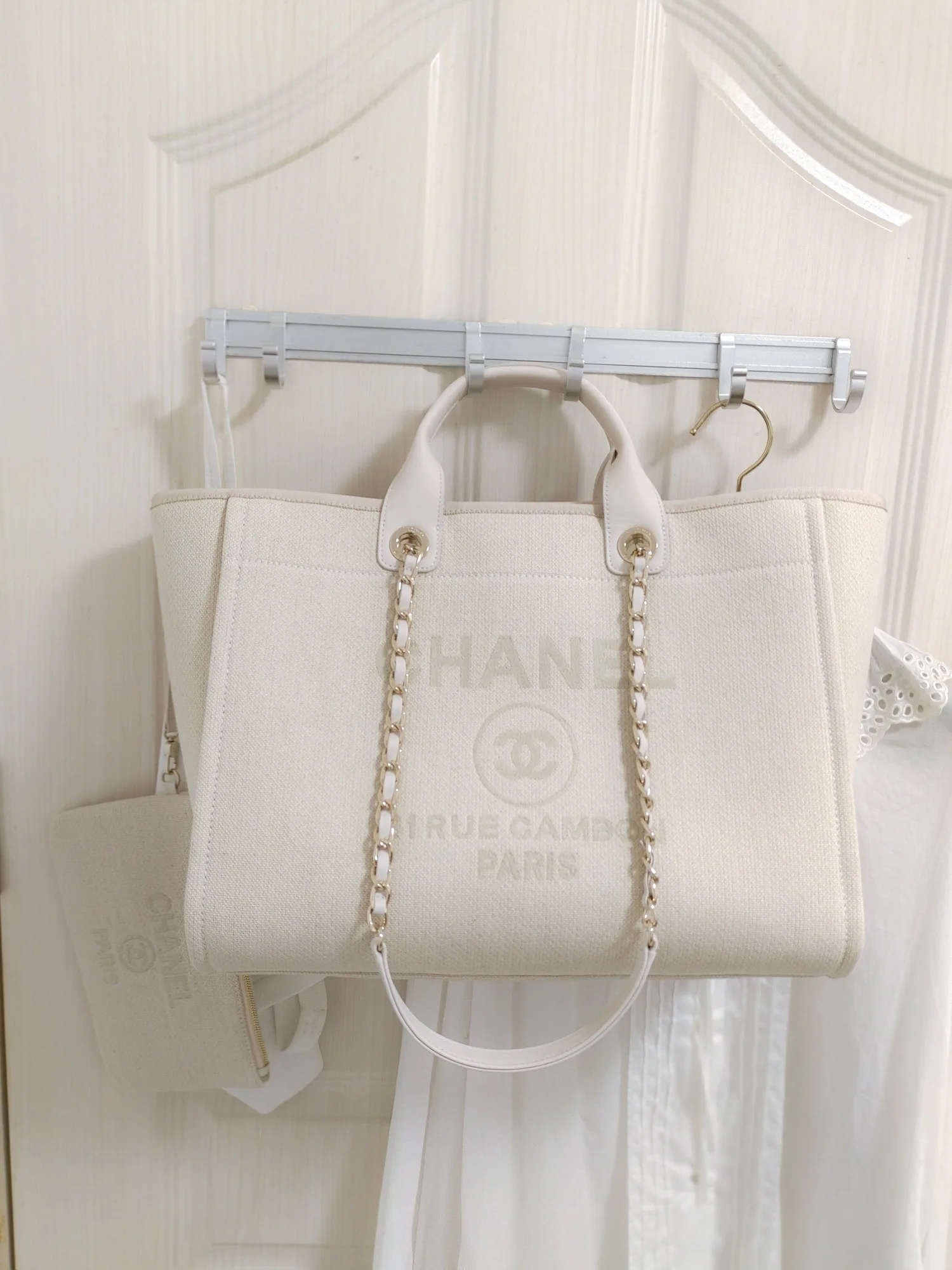 Alternative view of Chanel Deauville Tote Bag / White Gold Hardware