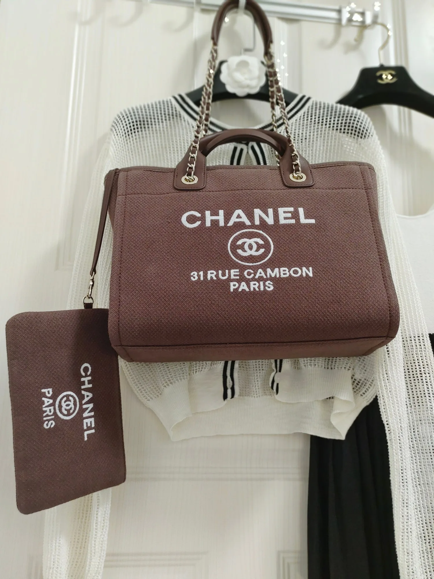 Chanel Deauville Tote Bag / Burgundy Silver Hardware - Image 10