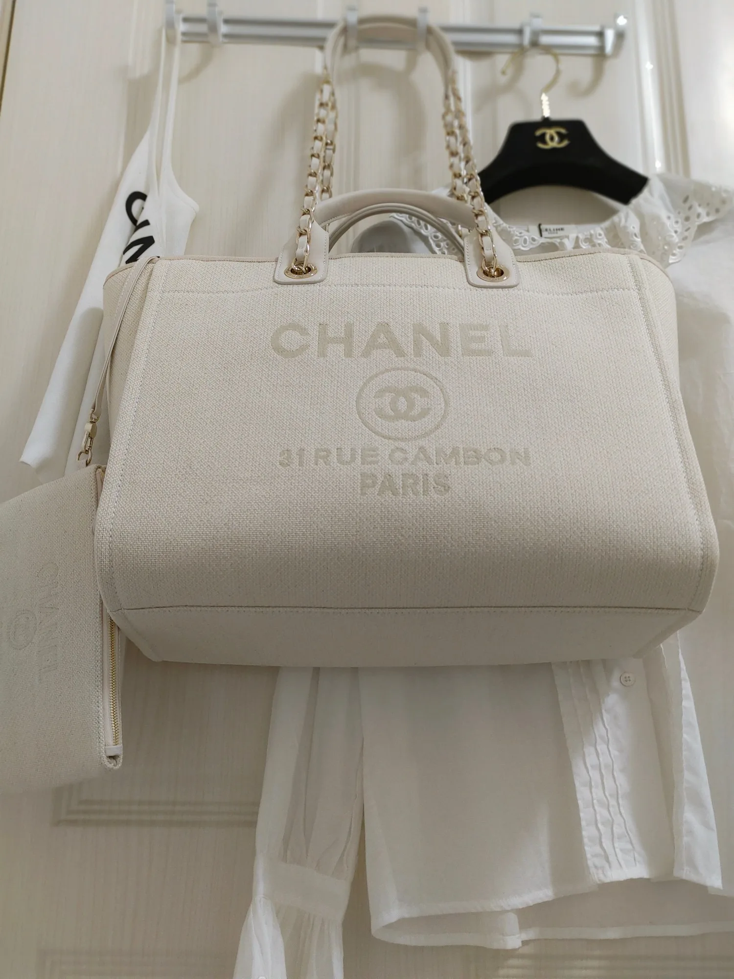 Chanel Deauville Tote Bag / White Gold Hardware - Image 3