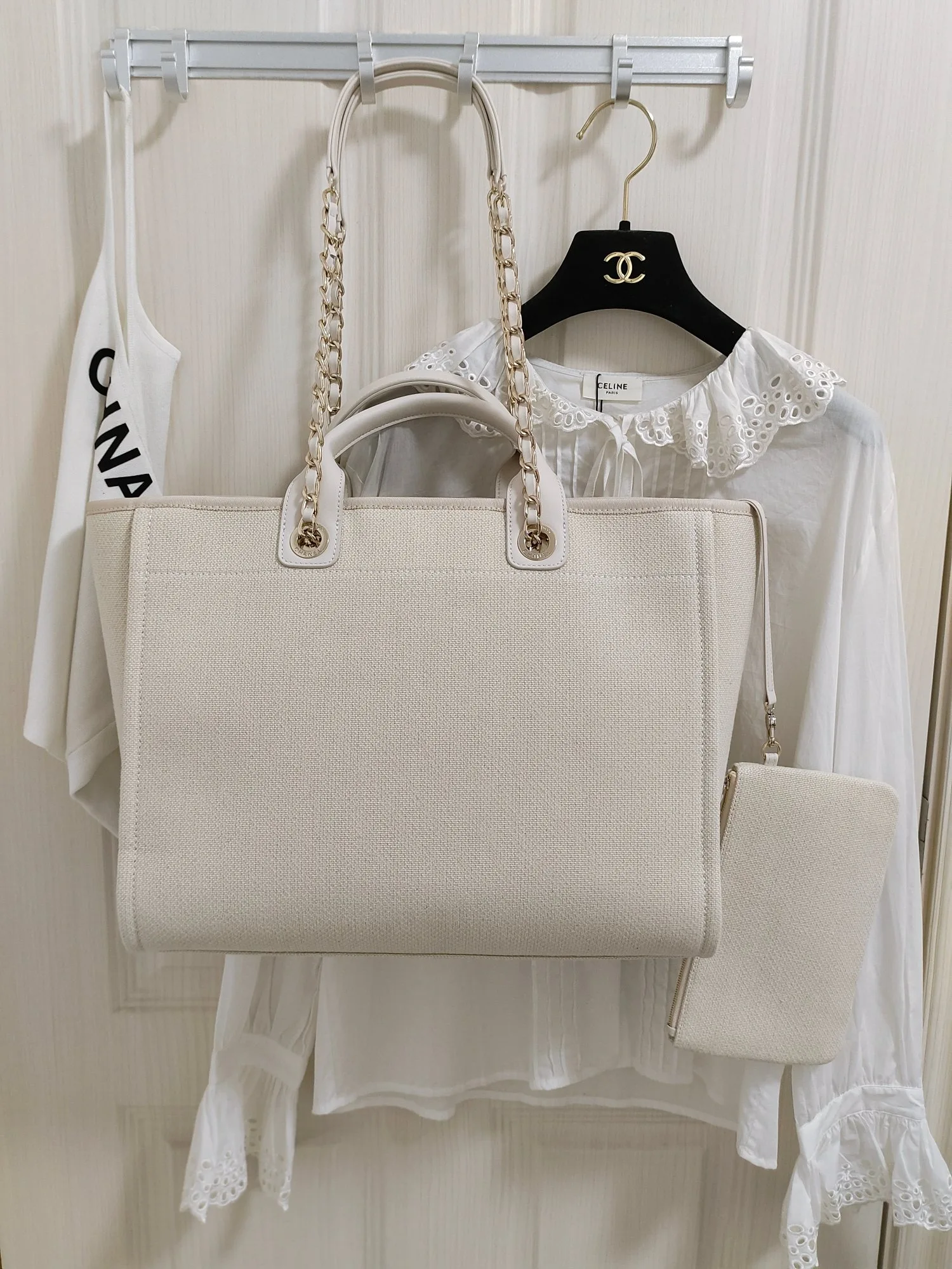 Chanel Deauville Tote Bag / White Gold Hardware - Image 4