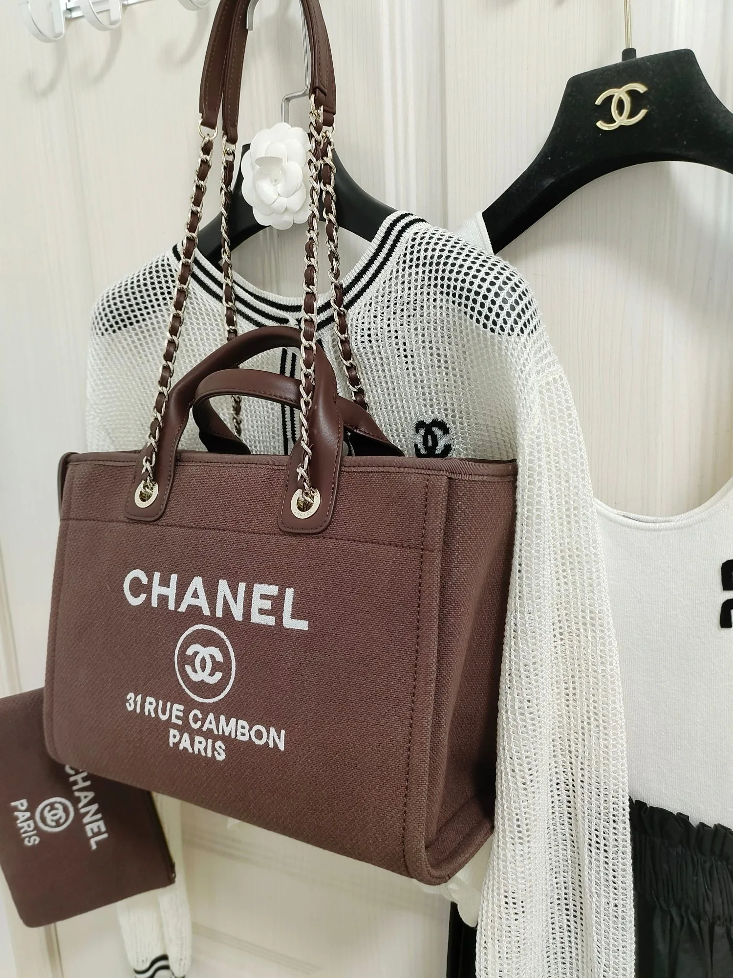 Chanel Deauville Tote Bag / Burgundy Silver Hardware - Image 8