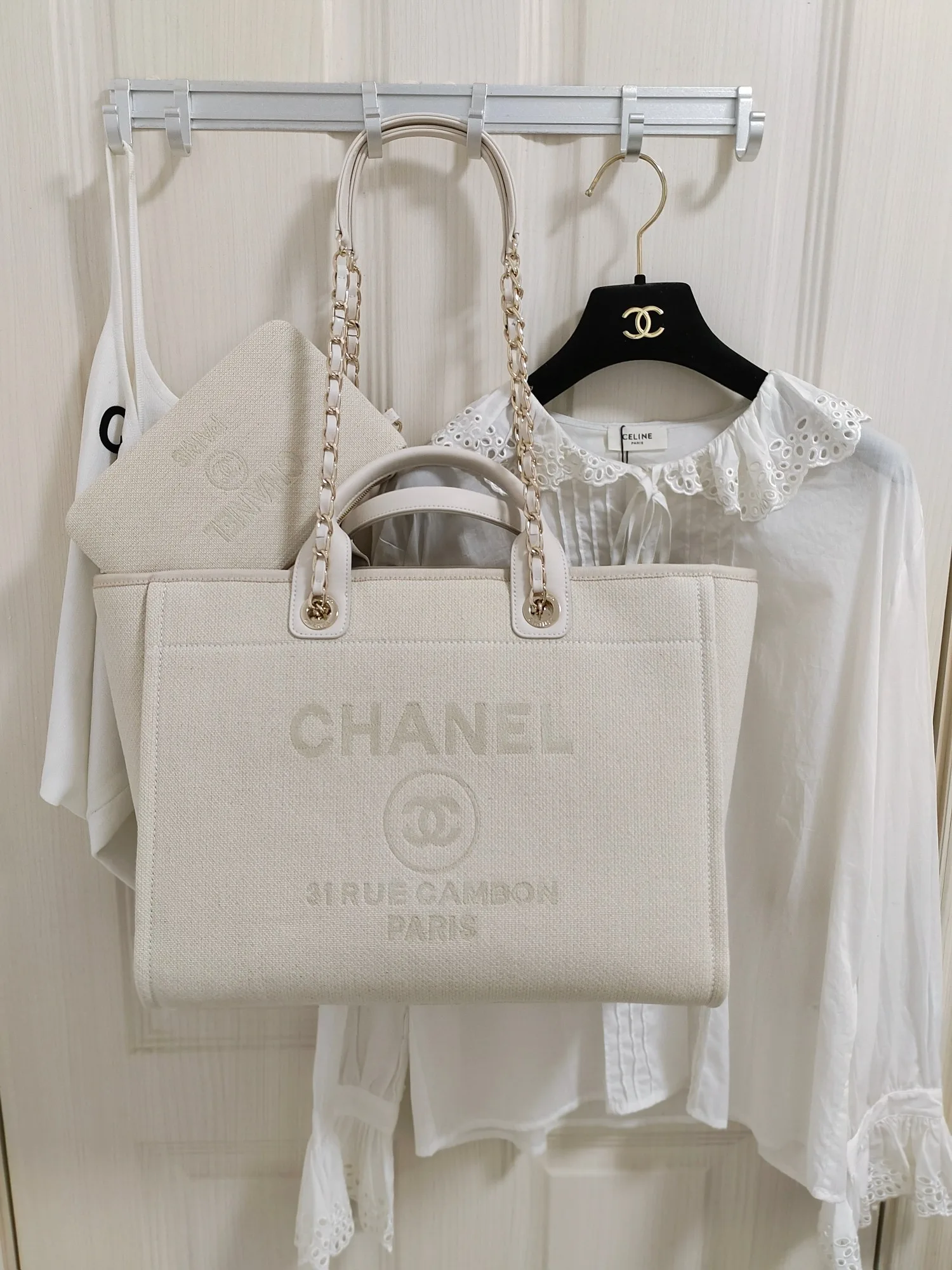 Chanel Deauville Tote Bag / White Gold Hardware - Image 5
