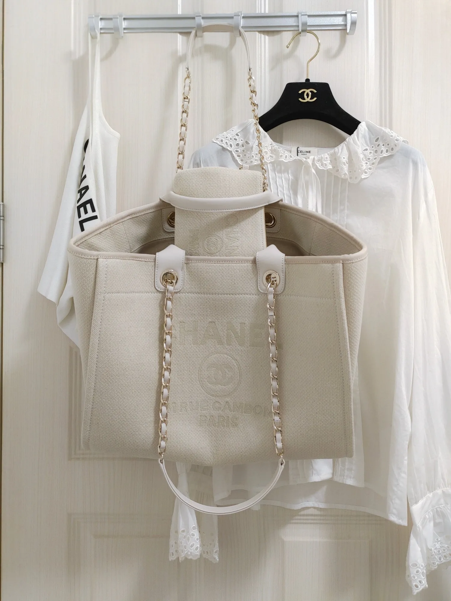 Chanel Deauville Tote Bag / White Gold Hardware - Image 6