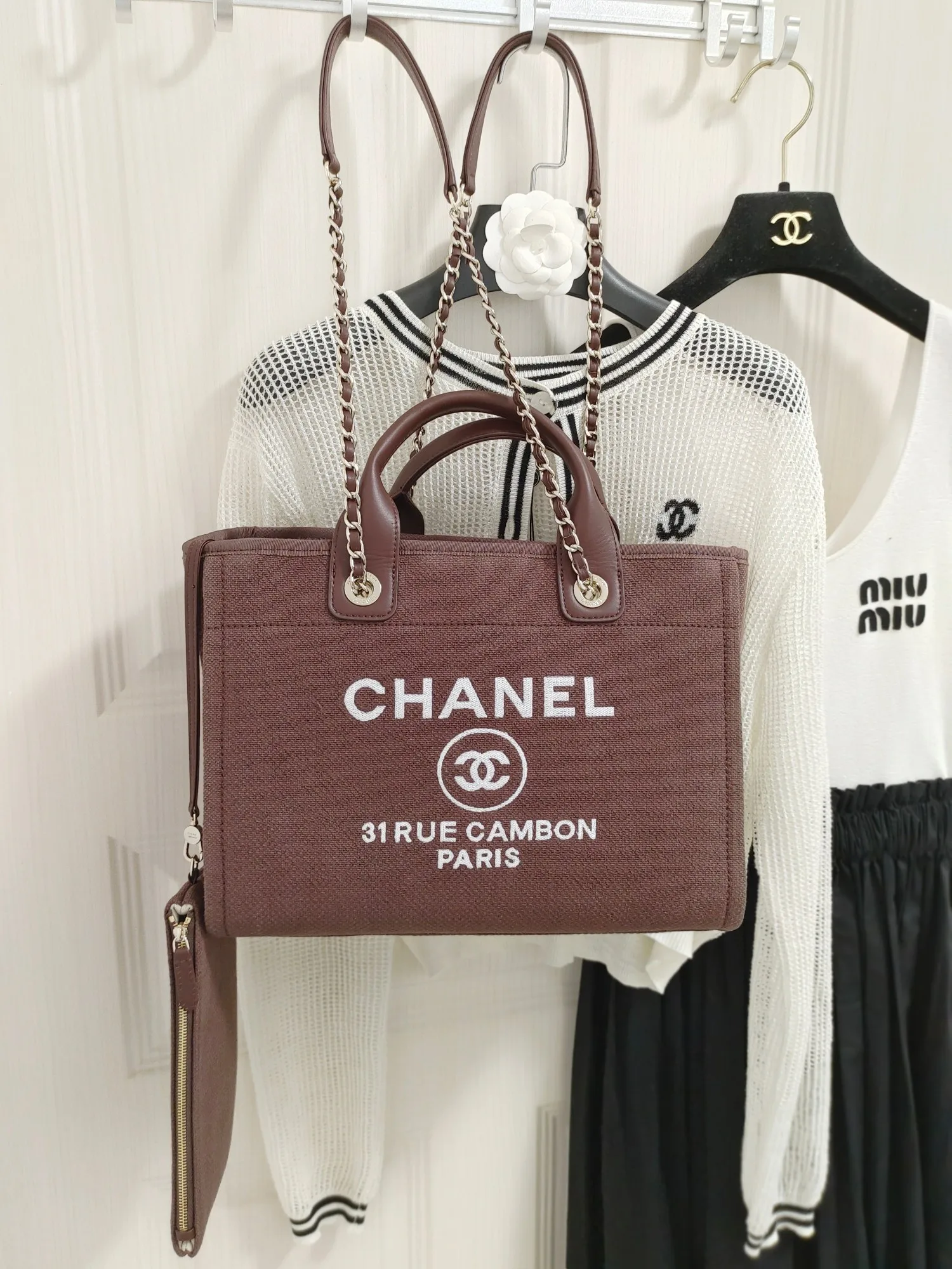 Chanel Deauville Tote Bag / Burgundy Silver Hardware - Image 6