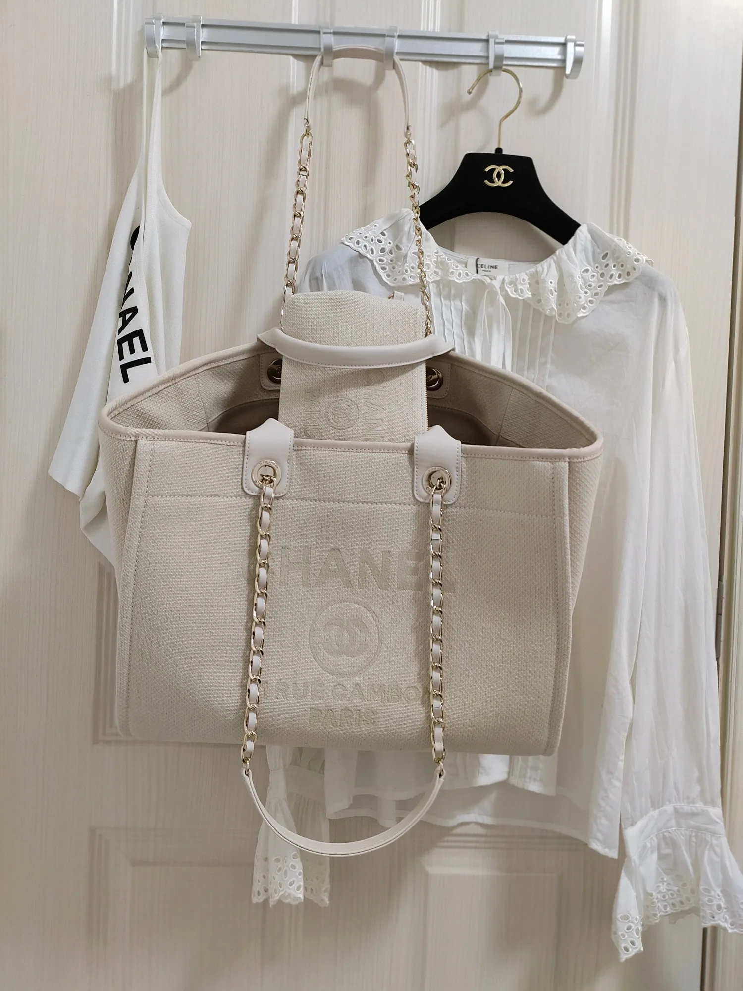 Chanel Deauville Tote Bag / White Gold Hardware - Image 7