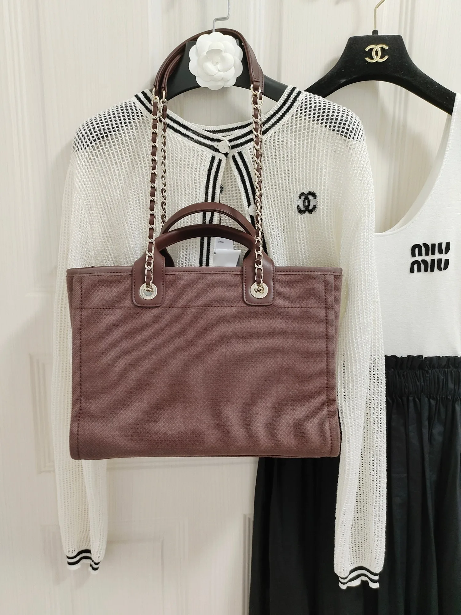 Chanel Deauville Tote Bag / Burgundy Silver Hardware - Image 5