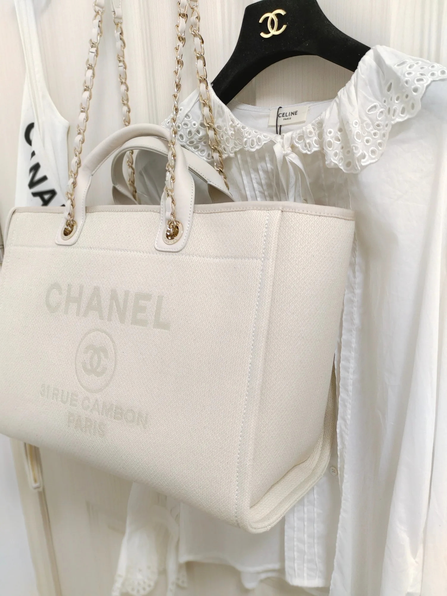 Chanel Deauville Tote Bag / White Gold Hardware - Image 8