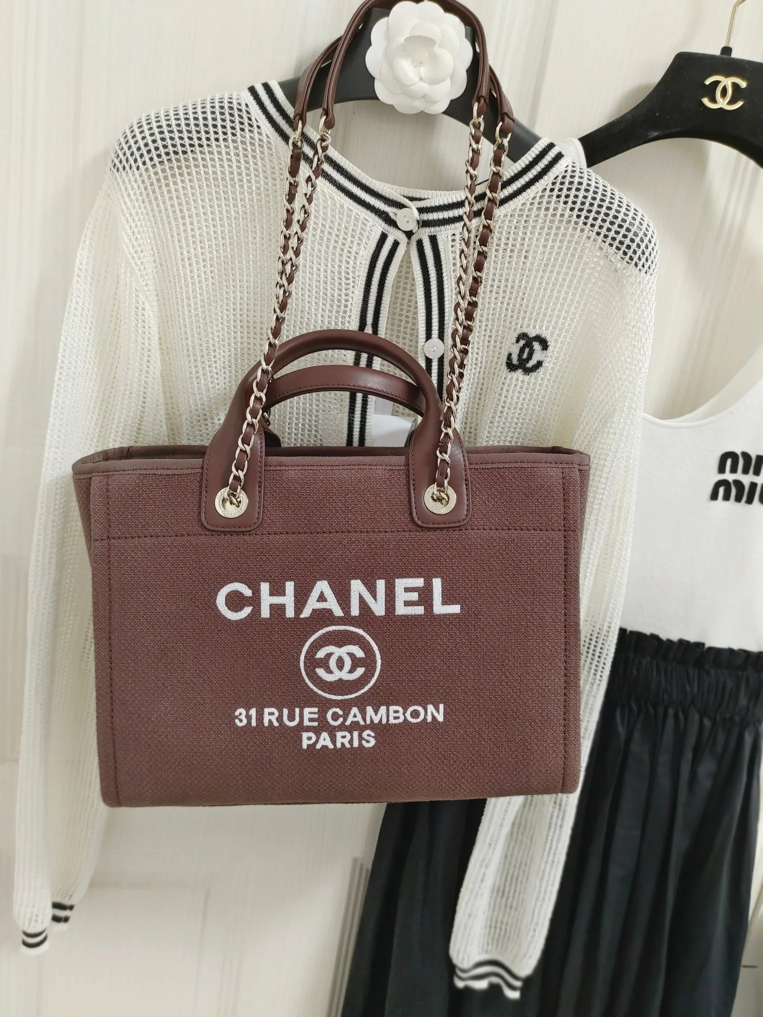 Chanel Deauville Tote Bag / Burgundy Silver Hardware - Image 4