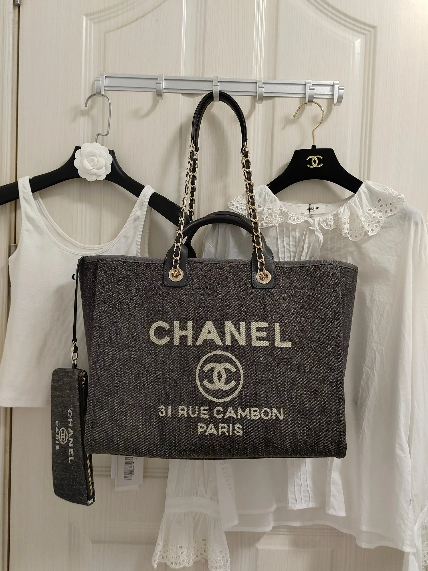 Alternative view of Chanel Deauville Tote Bag Pouch Grey /
