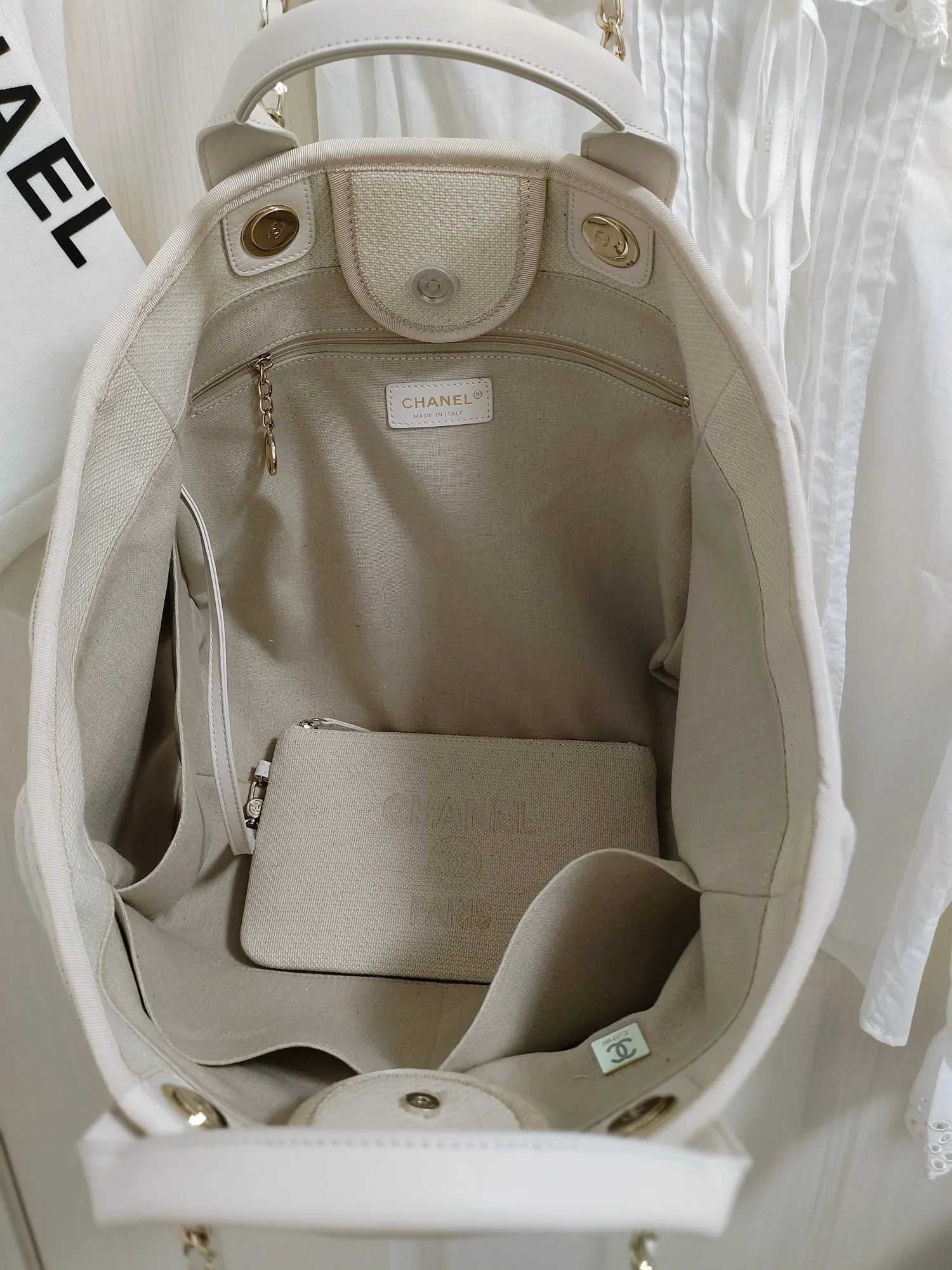 Chanel Deauville Tote Bag / White Gold Hardware - Image 9