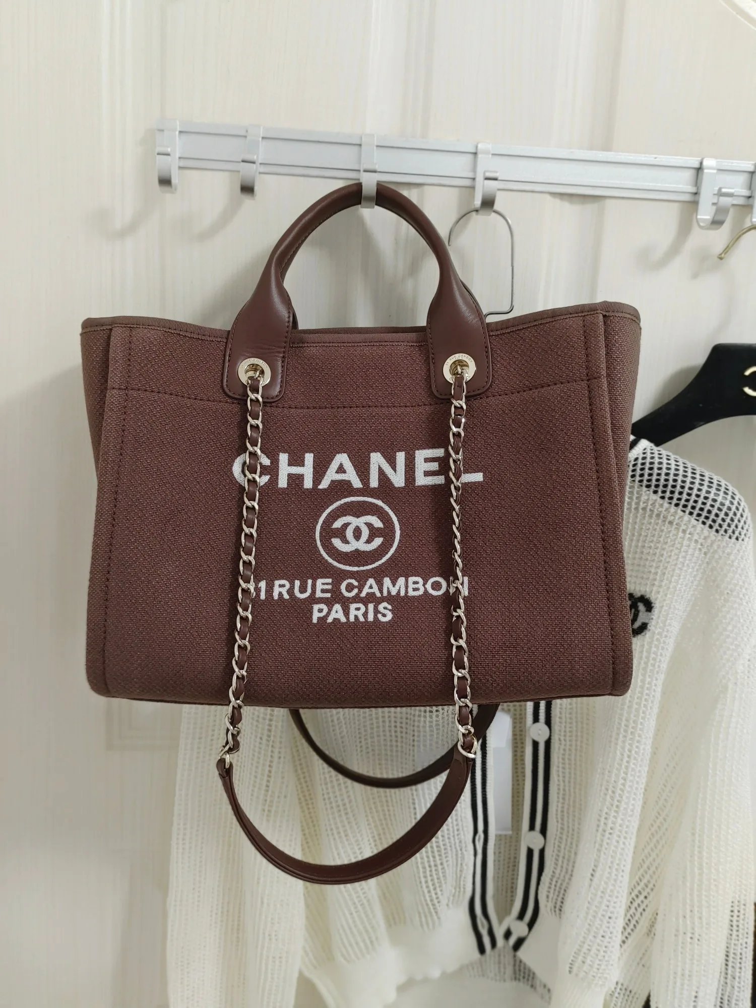 Alternative view of Chanel Deauville Tote Bag / Burgundy Silver Hardware