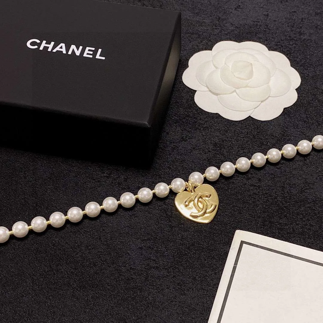 Chanel Double C Pearl Love Necklace White - Image 6