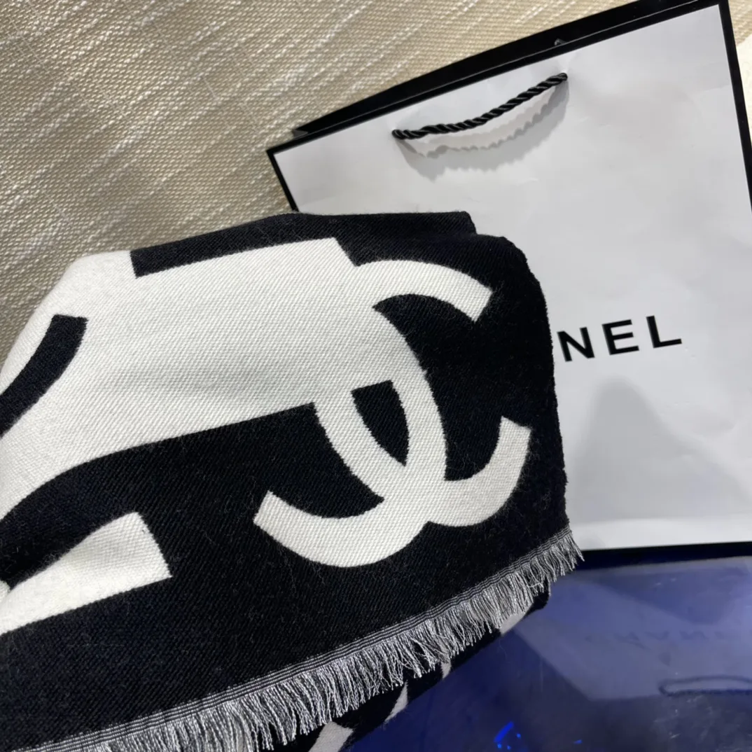 Chanel Double Dided Large Letter Scarf Black - Image 6