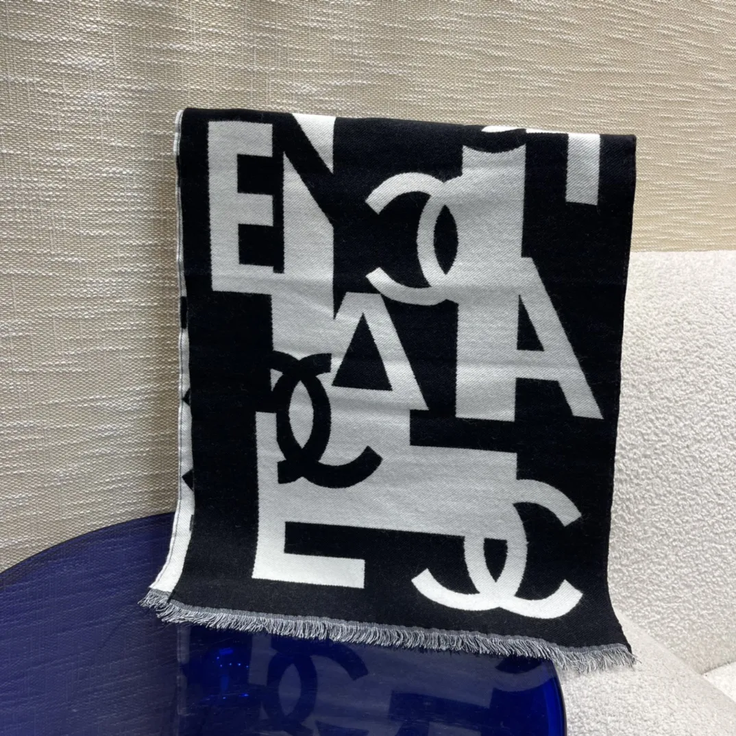 Chanel Double Dided Large Letter Scarf Black - Image 5