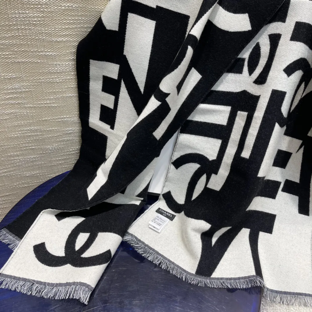 Chanel Double Dided Large Letter Scarf Black - Image 3