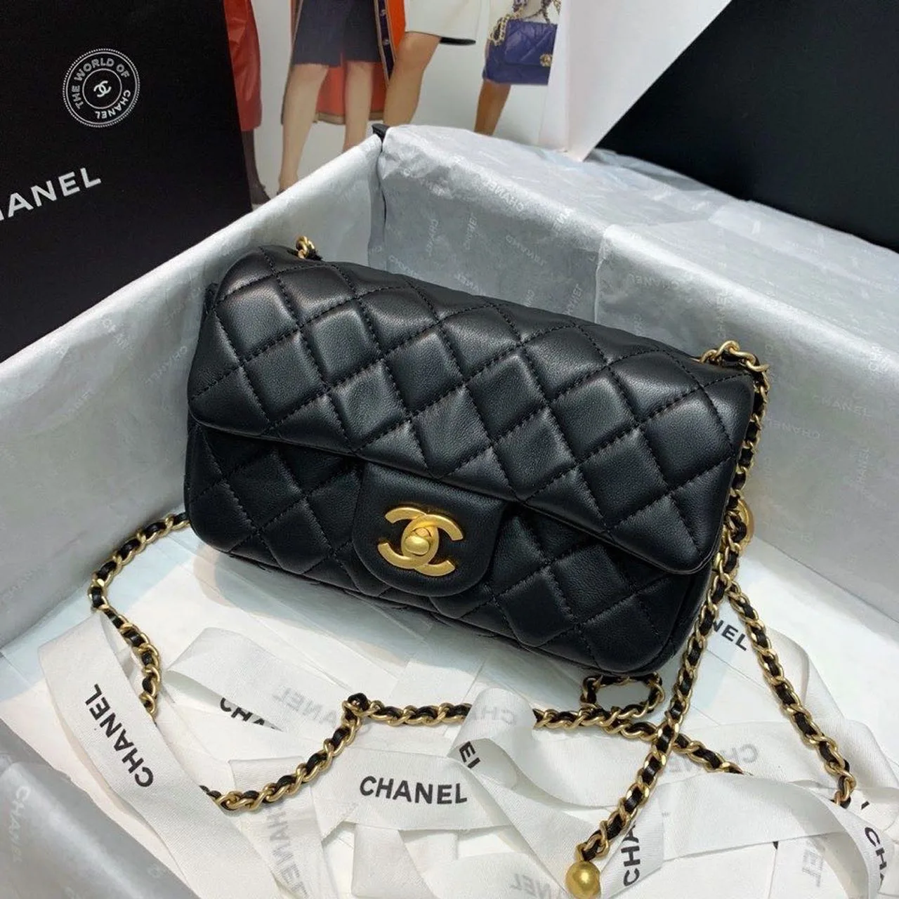 Chanel Flap Bag With CC Ball On Strap Small Crossbody / Black Gold Hardware - Image 5